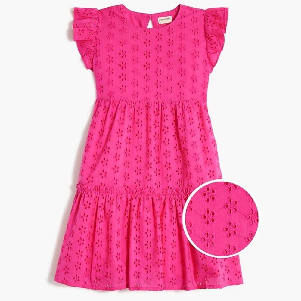 Crewcuts J.Crew Girls' Pink Eyelet Tiered Ruffle Dress Size 2 NWT